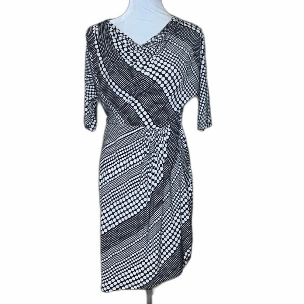 Dressbarn Womens Black Polka Dot Faux Wrap Dress